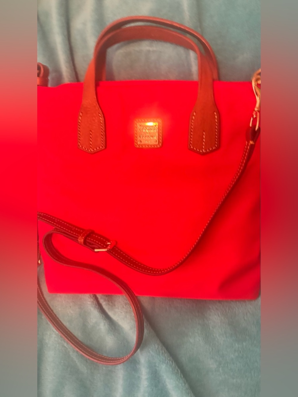 Dooney & Bourke Red Women's nylon Tote Bag with Brown Leather Trim - Picture 4 of 8